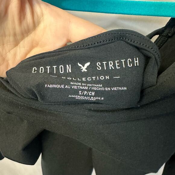 American Eagle AE Cotton Stretch Black Bodysuit Snap Close Open Back Small - Picture 3 of 5